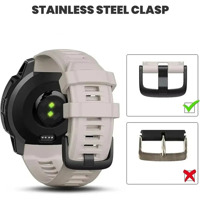 Habicare soft silicone strap for Garmin Instinct series, TWS style, available in five colors, designed for comfortable wear.