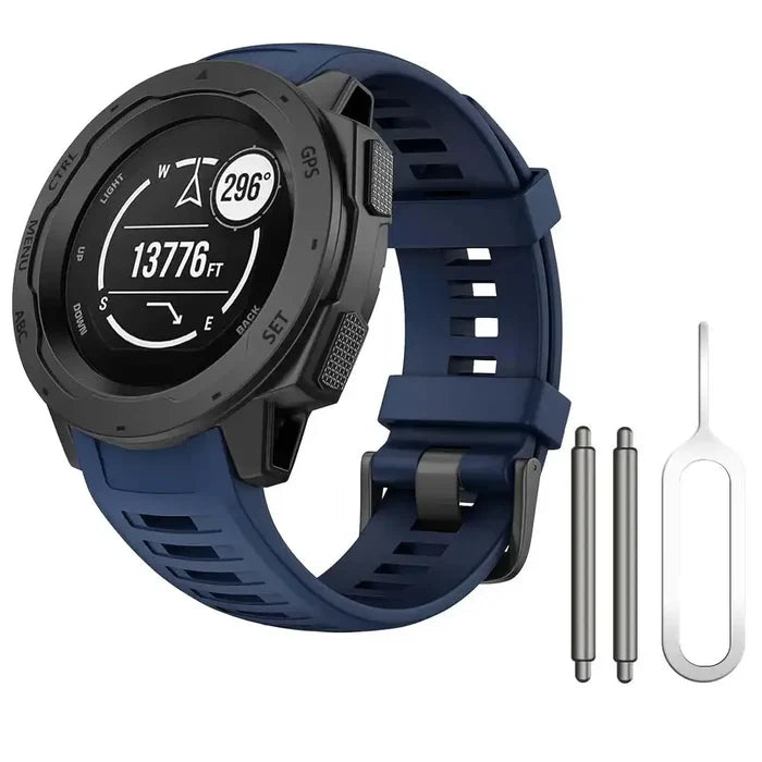 Habicare soft silicone strap for Garmin Instinct 1/2/Solar/Tactical series in five colors, designed for comfortable wear and durability.