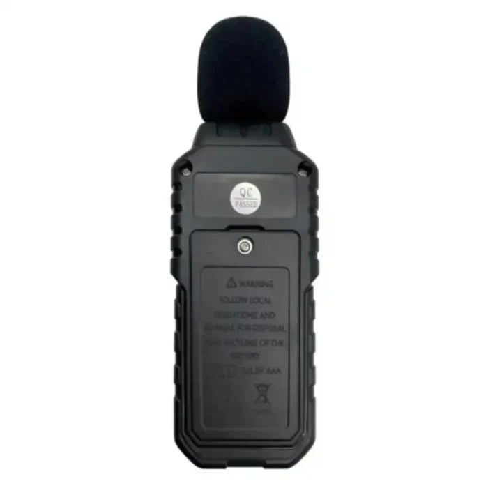 Habicare HBC Sound Level Meter showing a digital display measuring noise levels in a professional setting.