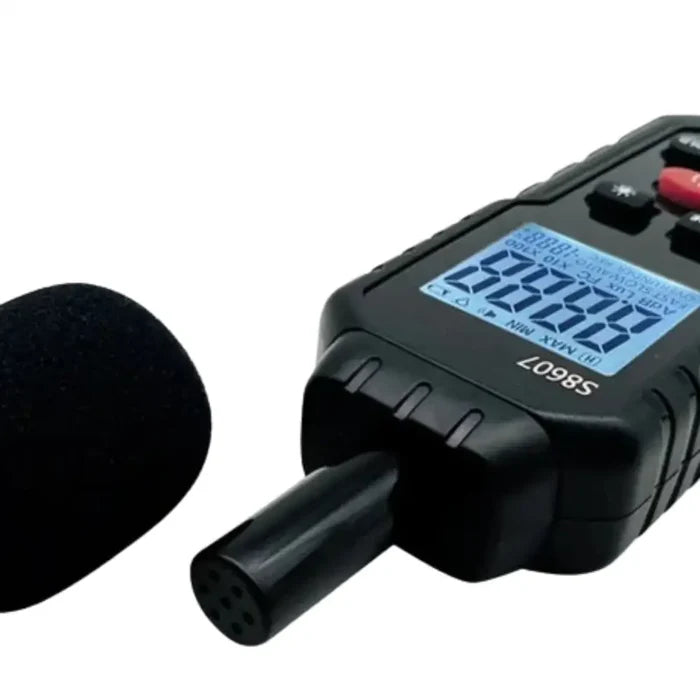 Habicare HBC sound level meter measuring noise levels with digital display and portable design.