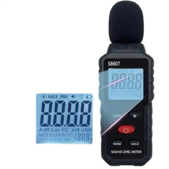 HBC Habicare sound level meter measuring noise levels with digital display and ergonomic design.