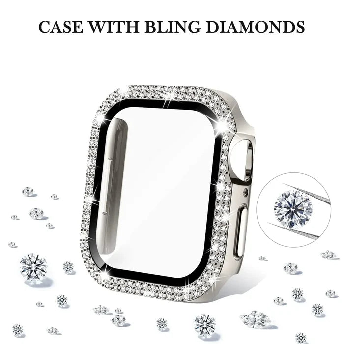 Habicare Sparkle Protective Case for Apple Watch SE 44mm Series, TWS style, with a glittery finish and precise cutouts for buttons.