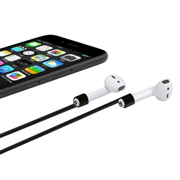 Black Sport Earphone Lanyard by 9eight5, designed for secure holding of earphones during workouts or outdoor activities.