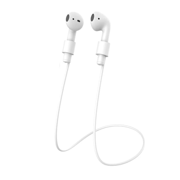 White sport earphone lanyard from 9eight5, an electronics accessory designed to secure and carry earphones during activities.
