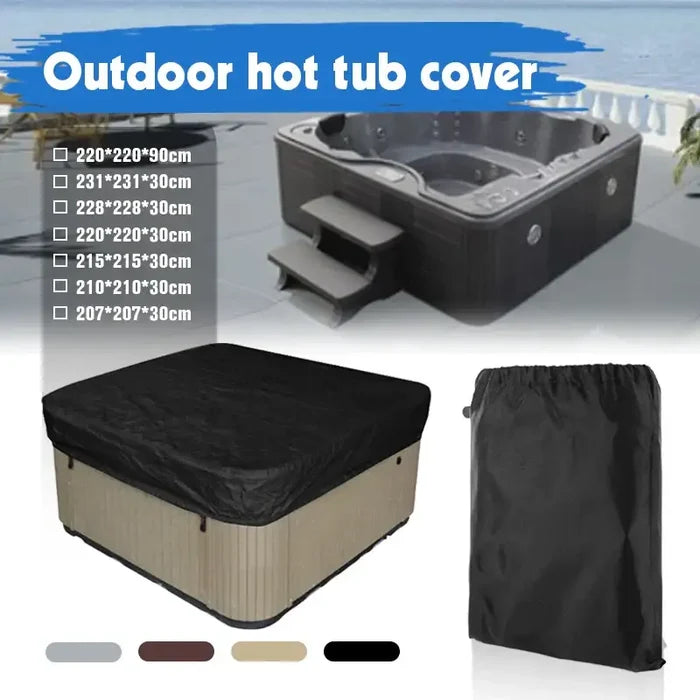 Habicare square hot tub cover in waterproof, anti-UV material, designed for outdoor spas, available in four colors.
