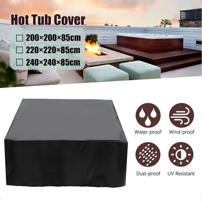 Habicare square hot tub cover in waterproof, anti-UV material, designed for outdoor spas, available in four colors.