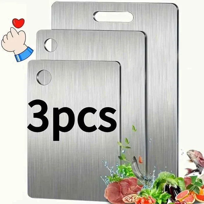 Stainless steel chopping boards by ShopHub NZ, durable and sleek for food prep and cutting in the kitchen.