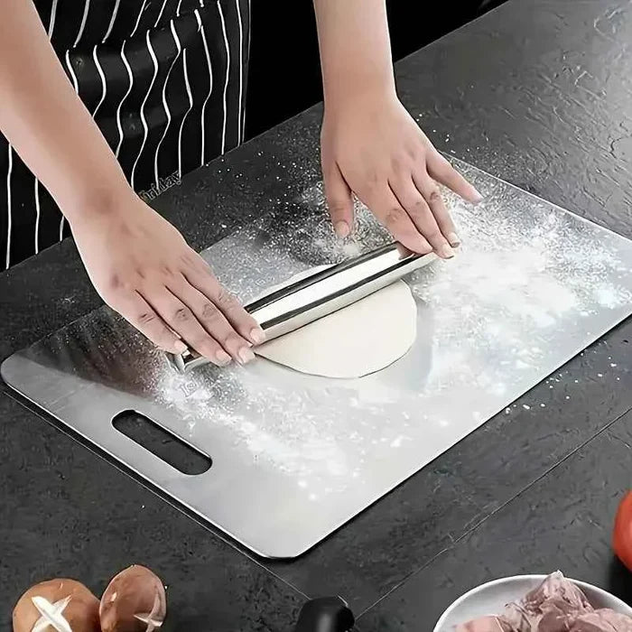 Stainless steel ShopHub NZ chopping boards with a sleek, durable surface ideal for kitchen food prep and cutting tasks.