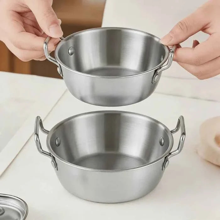 Stainless steel noodle bowl with handle from ShopHub NZ, ideal for ramen, soup, and salads at home or outdoor activities.