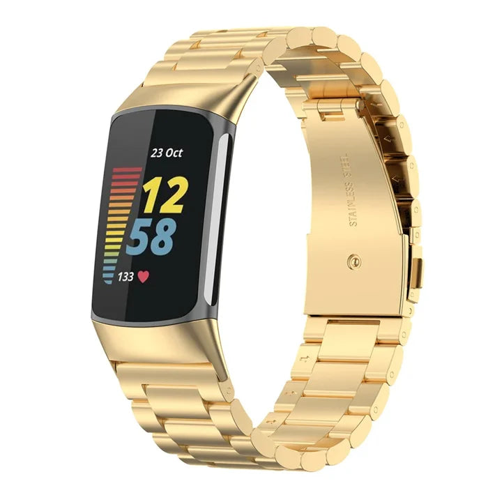 Habicare stainless steel strap for Fitbit Charge 5/6 series, available in four colors, designed for comfort and style.