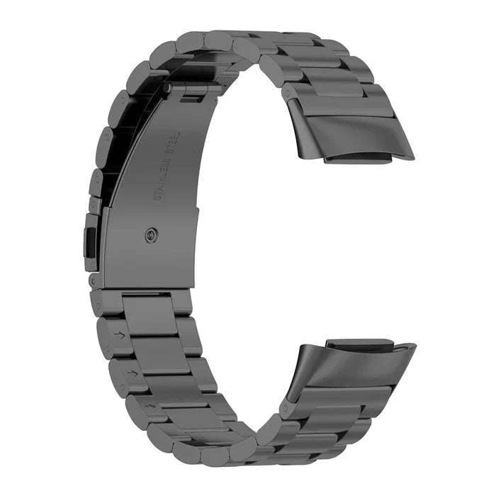 Habicare stainless steel strap for Fitbit Charge 5/6 series in four colors, TWS style, compatible with fitness tracker.