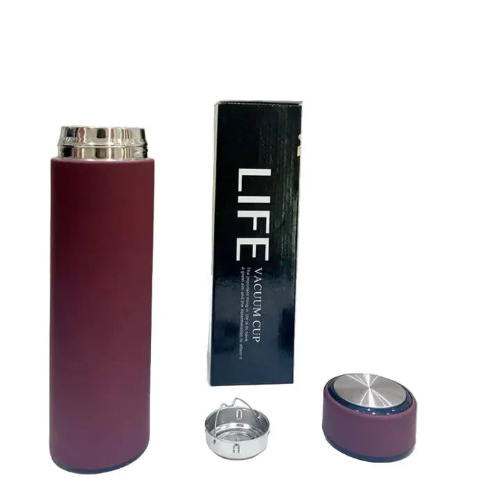 Stainless steel Habicare 500ML thermos bottle with a sleek, silver finish, featuring a screw-on lid and insulated design for hot or cold drinks.