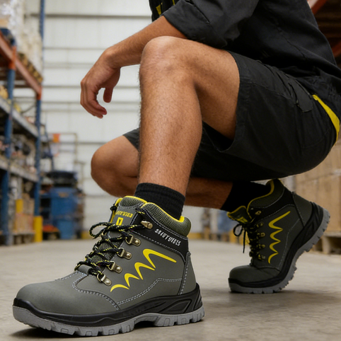 Steel cap safety work boots from dealonline.co.nz with waterproof and puncture-resistant features, ideal for industrial safety.