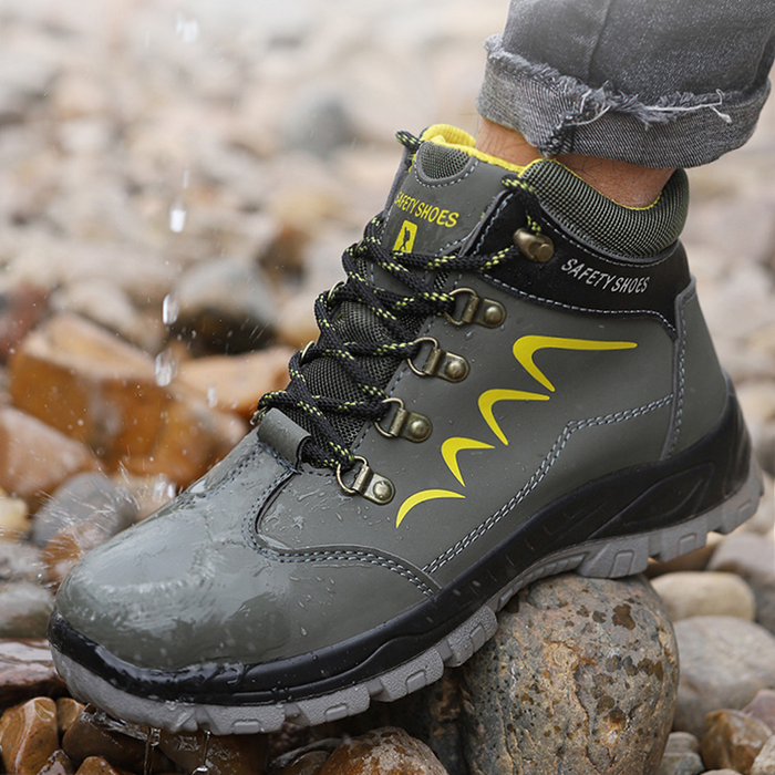 Steel cap safety work boots by dealonline.co.nz featuring waterproof, puncture-resistant industrial footwear with sturdy design.