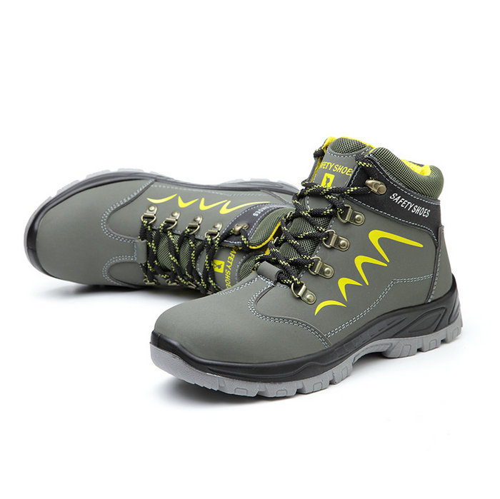 Steel cap safety work boots from dealonline.co.nz with waterproof and puncture-resistant features, shown with sturdy leather construction.
