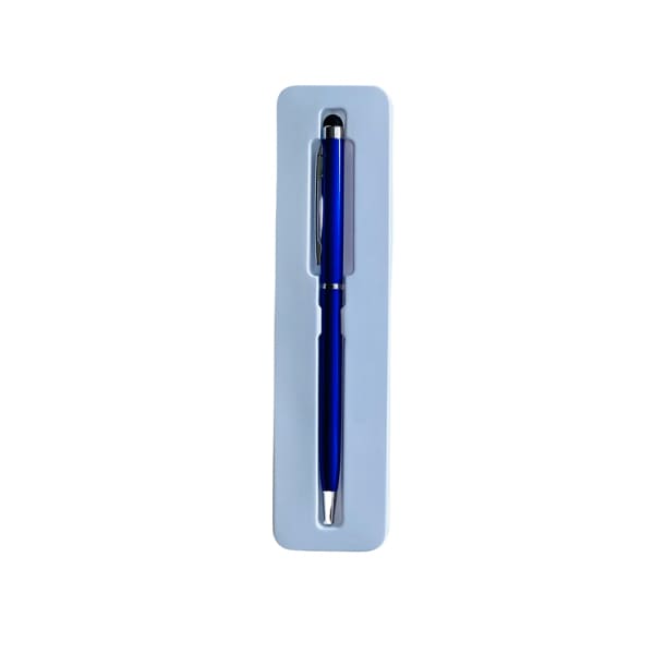 Navy blue 9eight5 2-in-1 stylus pen with dual touch tip for electronic devices, designed for precise screen interactions.