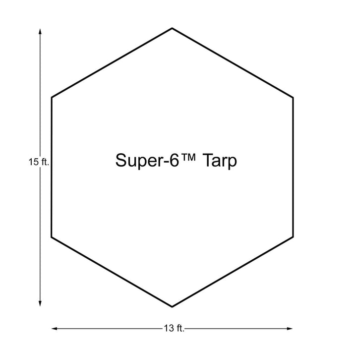 Super-6™ Tarp, hexagonal design, 15 ft x 13 ft, durable outdoor material for camping and sheltering.