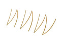 Set of six curved golden embroidery needles with sharp tips for precise stitching.