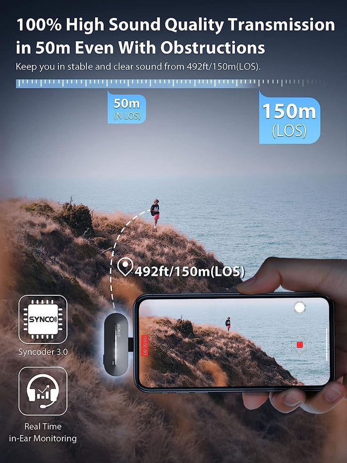 Synco (P1L) 2.4GHz Lapel Mic with Charging Case for iPhone Lightning iPad Smartphone YouTube TIK Tok Live Streaming Vlog, Wireless-Lavalier-Microphone-Lapel-iPhone, Wireless Microphone for iPhone - Digitek