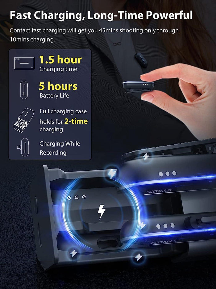 Synco (P1L) 2.4GHz Lapel Mic with Charging Case for iPhone Lightning iPad Smartphone YouTube TIK Tok Live Streaming Vlog, Wireless-Lavalier-Microphone-Lapel-iPhone, Wireless Microphone for iPhone - Digitek