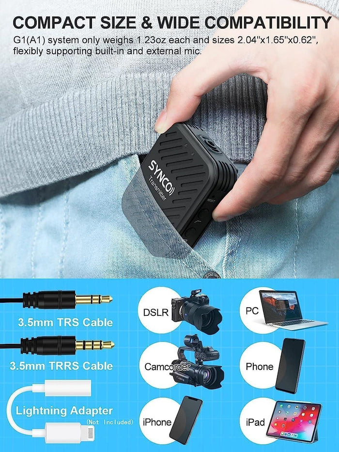 SYNCO (WAir-G1-A1) Ultracompact Digital Wireless Microphone System for Mirrorless/DSLR Cameras (2.4 GHz) - Digitek
