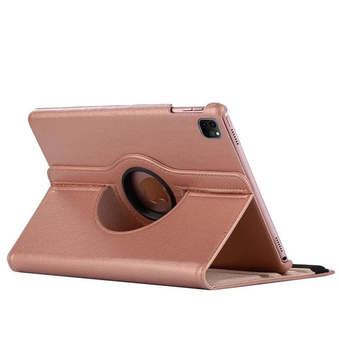 Rose gold synthetic leather cover for iPad Pro 11-inch 2nd gen 2020, by 9eight5, showing front view with closed cover.