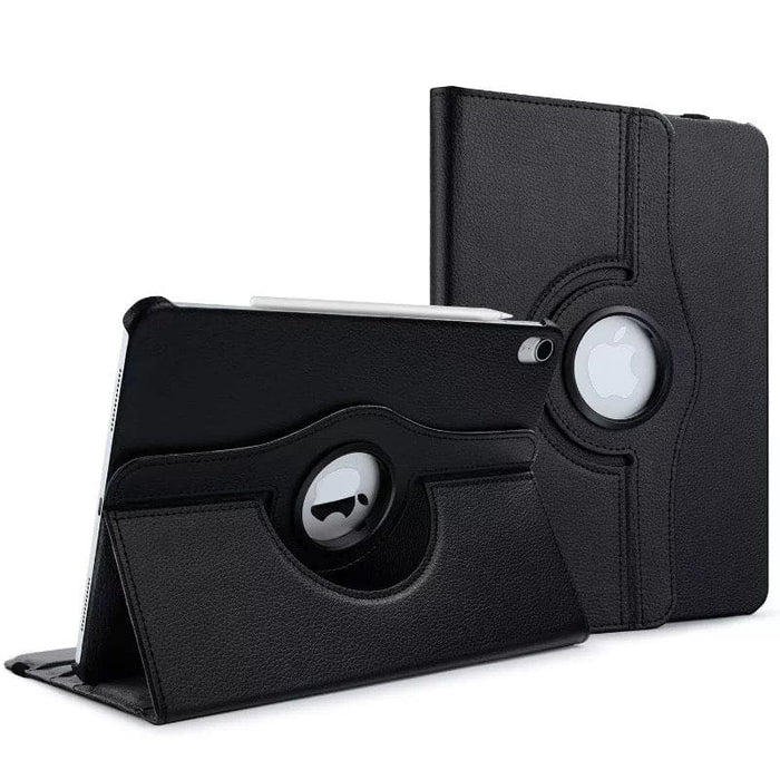 Black synthetic leather cover for iPad Pro 12.9-inch 3rd gen (2018) by 9eight5, showing the front view of the tablet with cover.