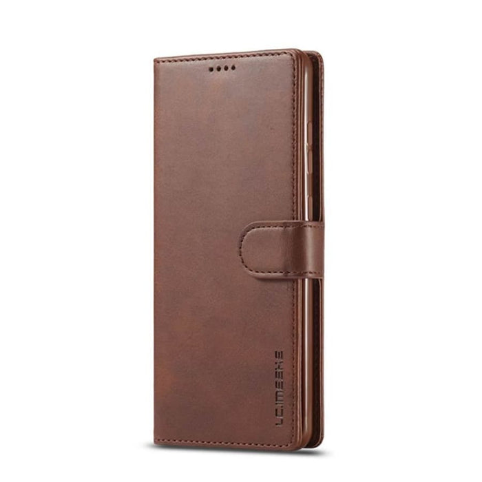 Brown synthetic leather flip case for Samsung Galaxy S6 by 9eight5, showing the front cover and side view of the phone case.