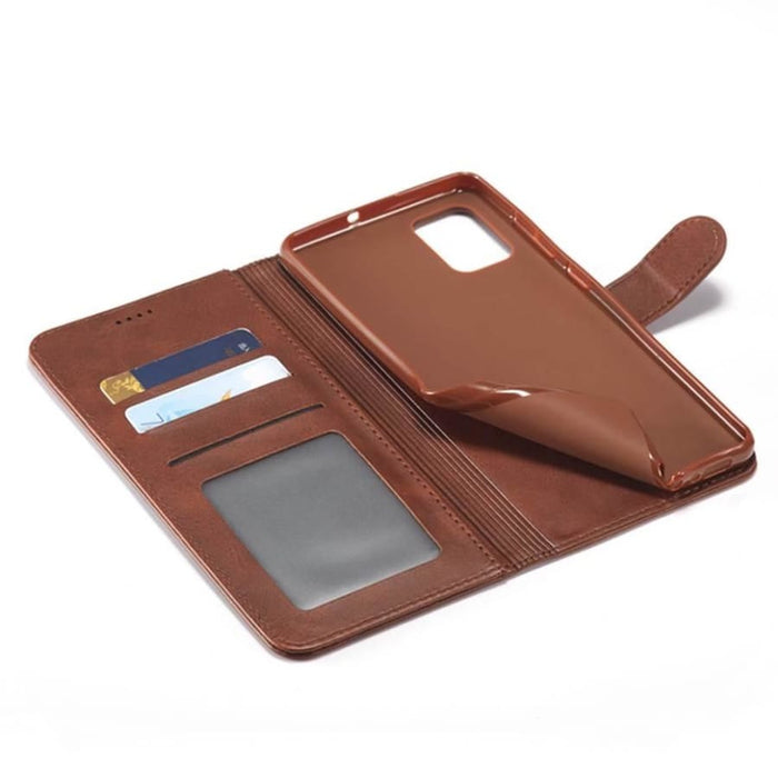 Brown synthetic leather flip case for Samsung Galaxy S6 by 9eight5, featuring card slots and a magnetic closure.