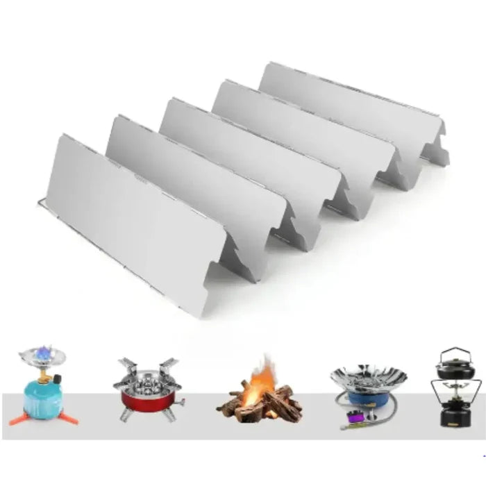 Tall aluminium stove windscreen by Habicare, foldable gas burner shield for outdoor cooking, lightweight and durable SS material.