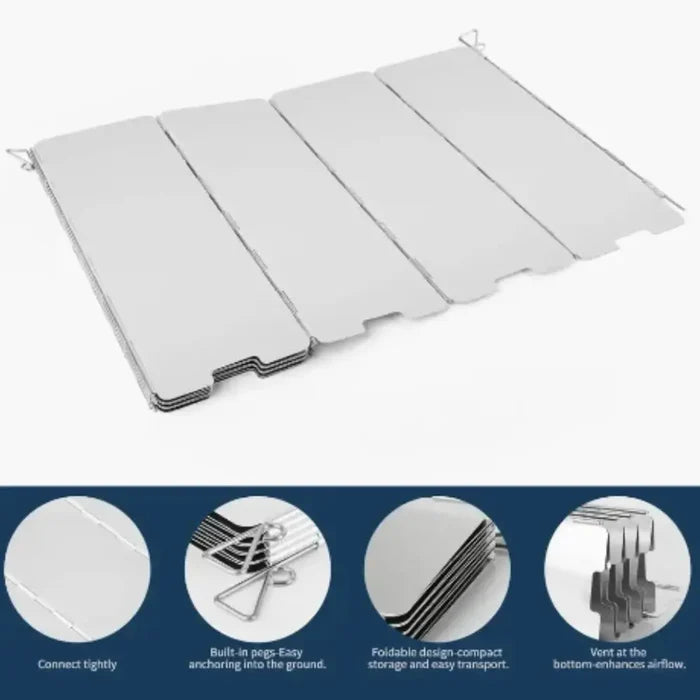 Tall aluminium stove windscreen by Habicare, foldable gas burner shield for outdoor cooking, durable and lightweight SS material.