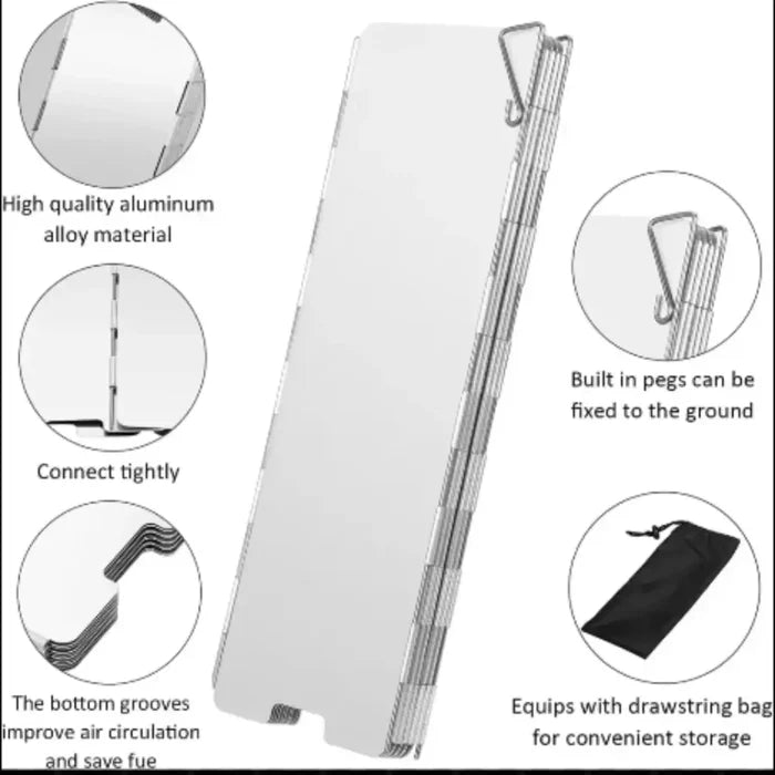 Foldable tall aluminium stove windscreen shield by Habicare, designed to protect gas burners from wind during cooking.