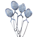 Set of four metal tea infusers on a white background