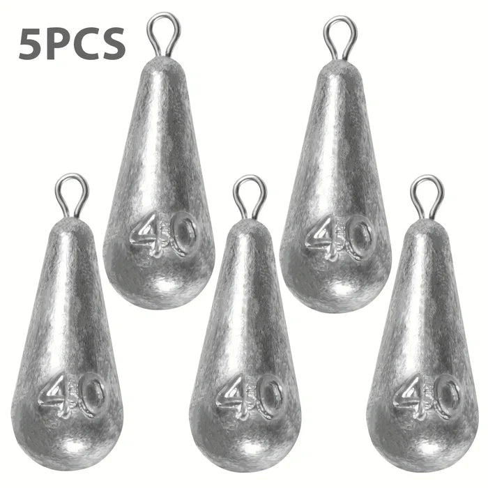 Habicare SS teardrop fishing sinkers, lead weights for bass, shown in 10 size options for optimal fishing.