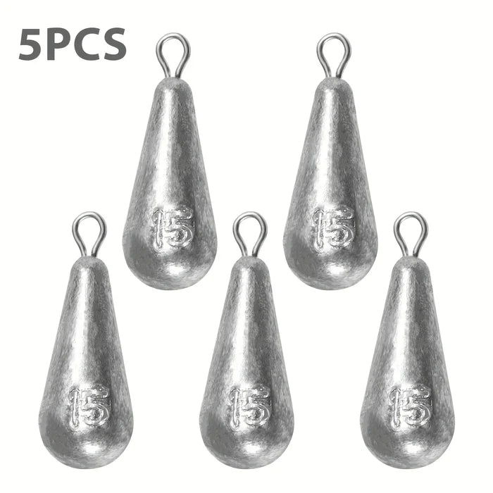 Habicare SS teardrop fishing sinkers in various sizes, lead weights designed for bass fishing, shown in the image.