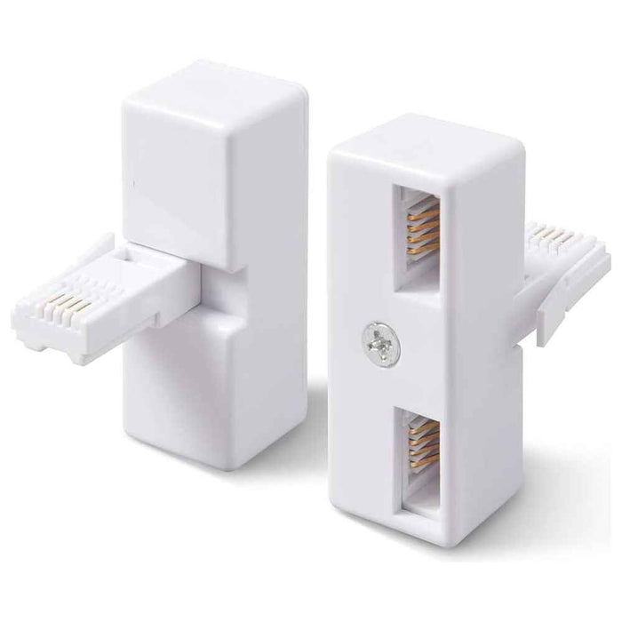 Eldertech double telephone adaptor connecting two phone lines for home or office use.