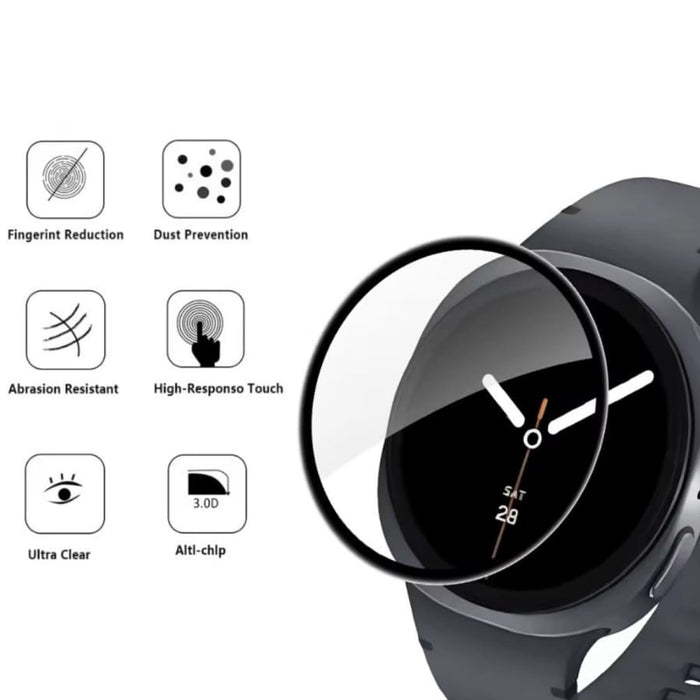 Clear tempered screen protector for Samsung Galaxy Watch 8 40mm, designed to protect the watch face from scratches.