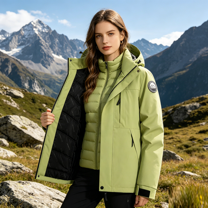 Green thickened lined heated waterproof jacket by dealonline.co.nz, showing a cozy, insulated outdoor jacket with heating elements.