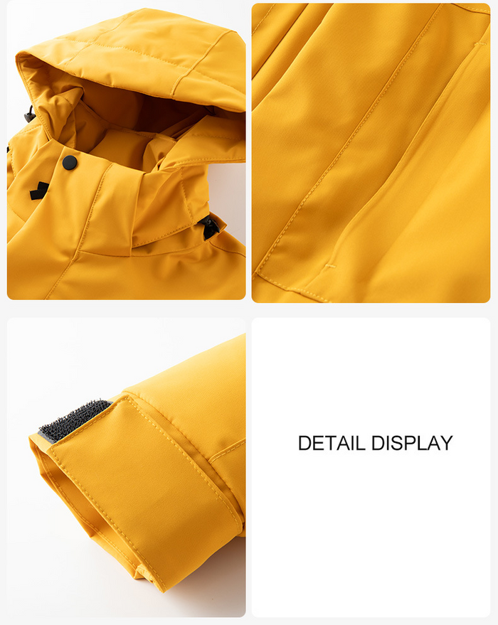 Yellow heated jacket with thick lining and waterproof design, ideal for cold weather from dealonline.co.nz.