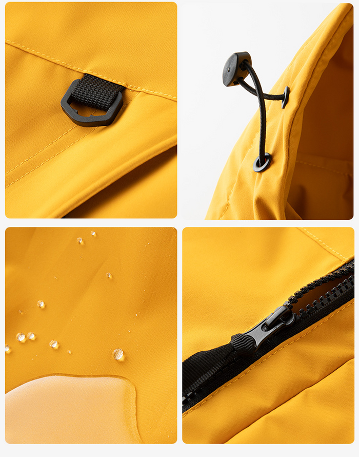 Yellow thickened lined heated waterproof jacket from dealonline.co.nz, showing the insulated interior and waterproof fabric.