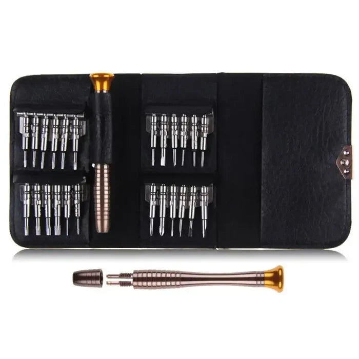 Habicare 25-in-1 Torx precision screwdriver set with various interchangeable bits and ergonomic handle for detailed electronic repairs.