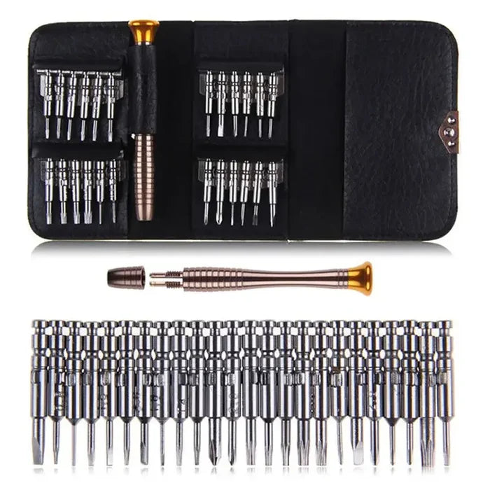 Habicare 25-in-1 Torx precision screwdriver set with HBC branding, showing various screwdriver bits and ergonomic handles.