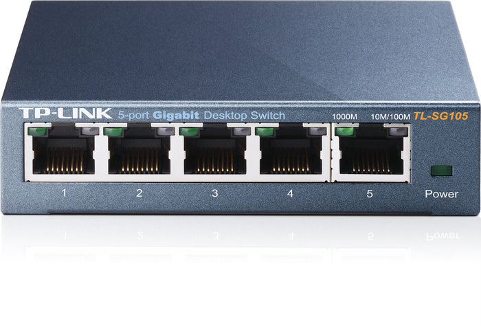 TP-LINK TL-SG105 5-Port 10/100/1000Mbps Desktop Gigabit Steel Cased Switch, IEEE 802.1p QoS, Up to 65% Power Saving