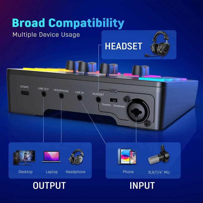 FIFINE gaming audio mixer by ShopHub NZ with multiple control knobs and input ports for enhanced streaming audio quality.
