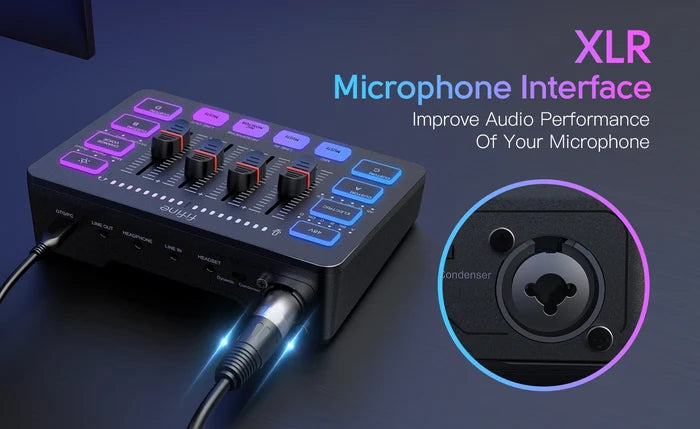 FIFINE gaming audio mixer by ShopHub NZ with knobs and sliders for streaming and gaming sound control.