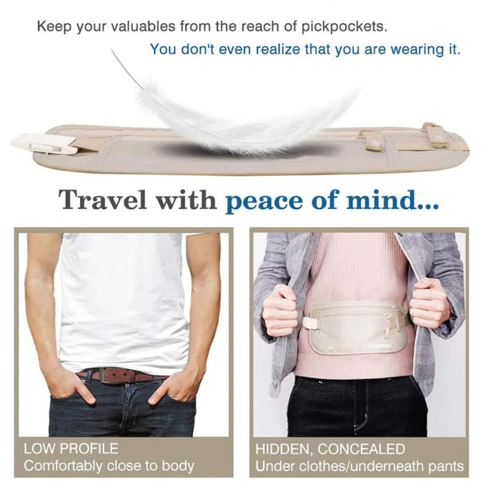 Black 9eight5 travel waist bag with adjustable strap and multiple compartments for convenient storage.