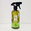 A bottle of TruEco All Purpose Cleaner with a spray nozzle, featuring green and yellow labeling and branding, placed against a white background.