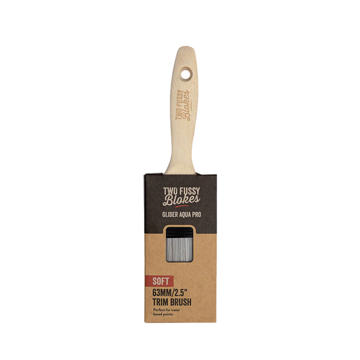 Two Fussy Blokes trim brush with packaging on a white background