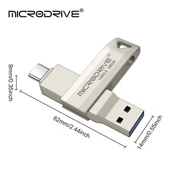 9eight5 64GB Type C flash drive with compact design, USB-C connector, and sleek black exterior.
