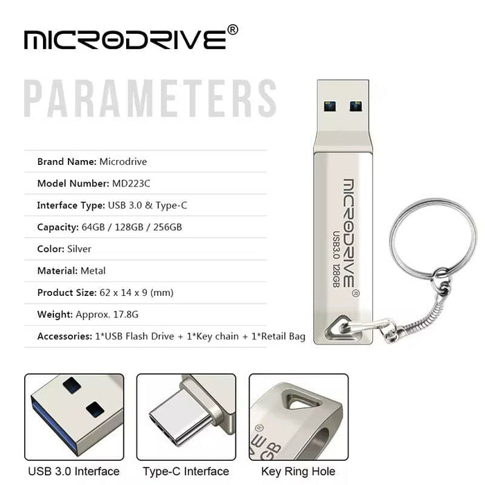 9eight5 64GB Type C flash drive with sleek design, USB-C connector, and compact size for easy data transfer and storage.